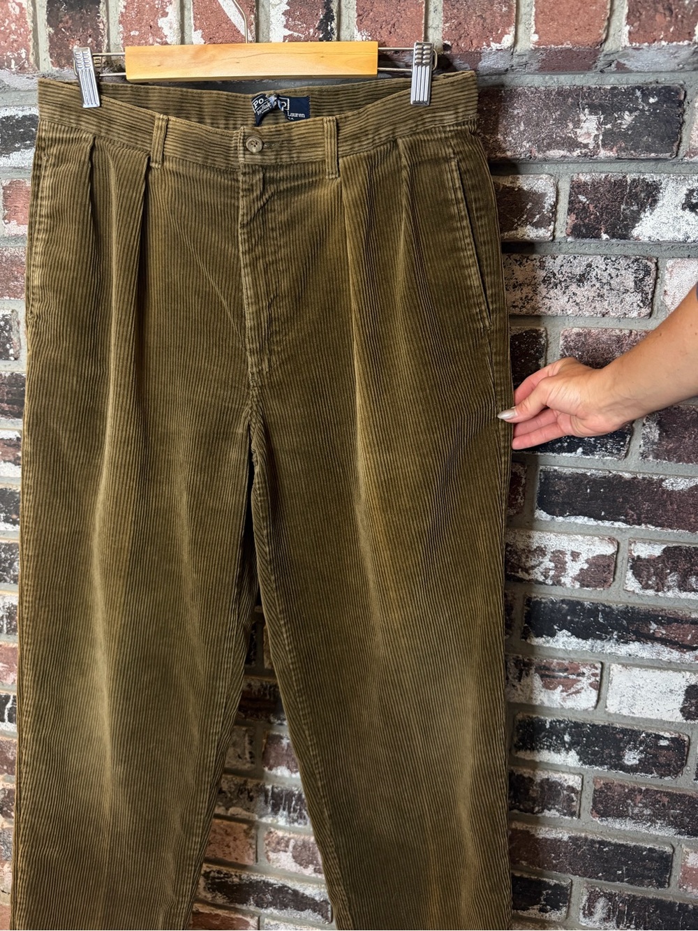 Polo by Ralph Lauren Dark Beige/Olive Green Corduroy Pleated Men’s Pants 32x28